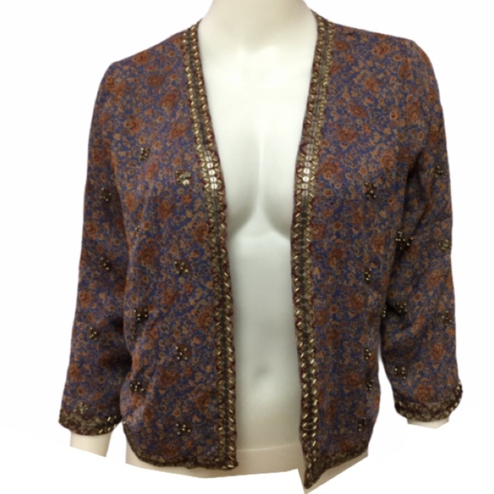 Vintage Beaded Blue Floral Jacket Size XS - Picture 1 of 7